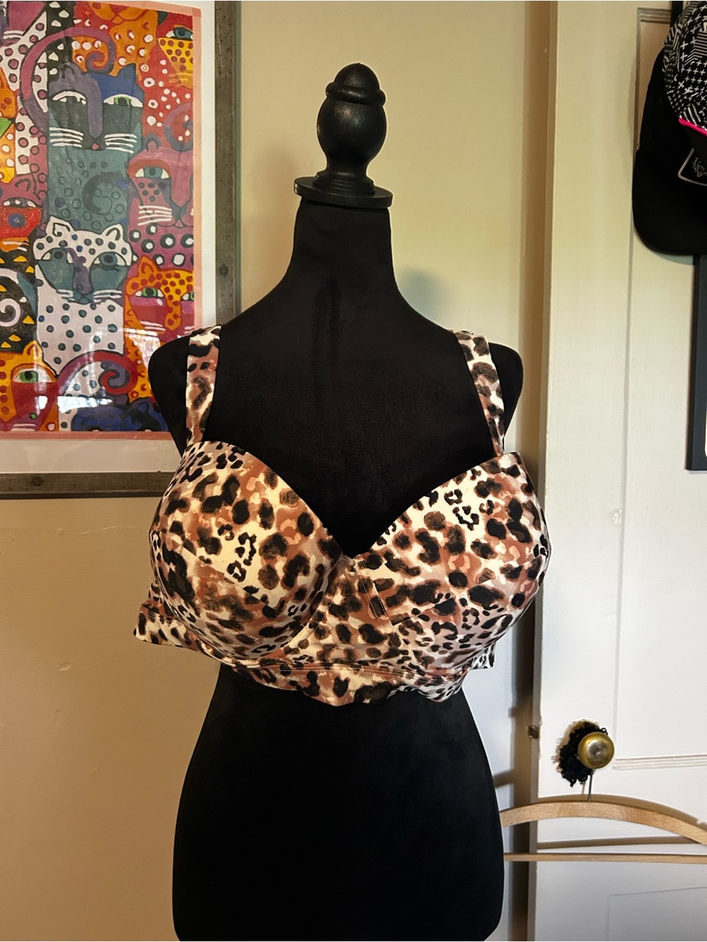 Time and Tru Leopard-Print Padded Bikini Top - Brown, Black, Cream